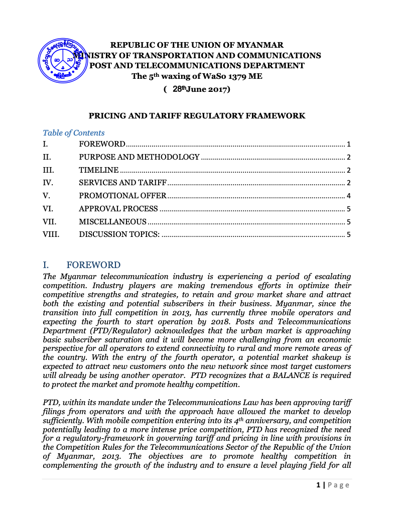 Tariff Guideline
