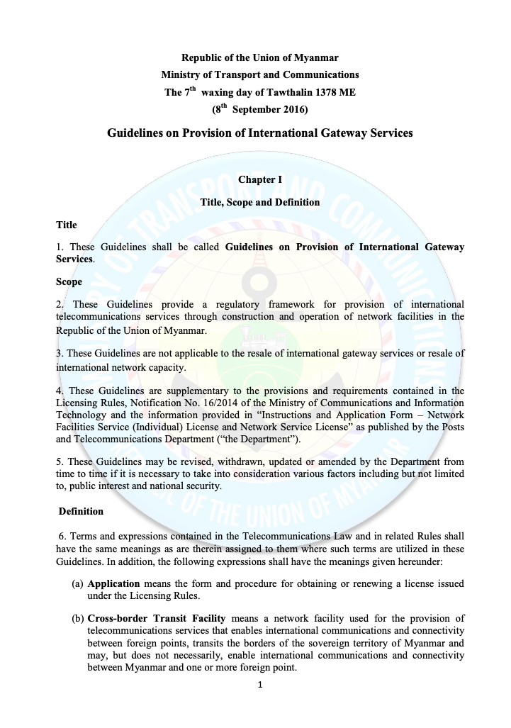 Guidelines on Provision of International Gateway Services