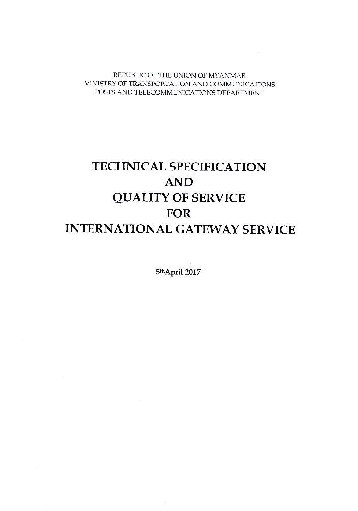 Guideline on Technical Specifications and Quality of Service for IGW