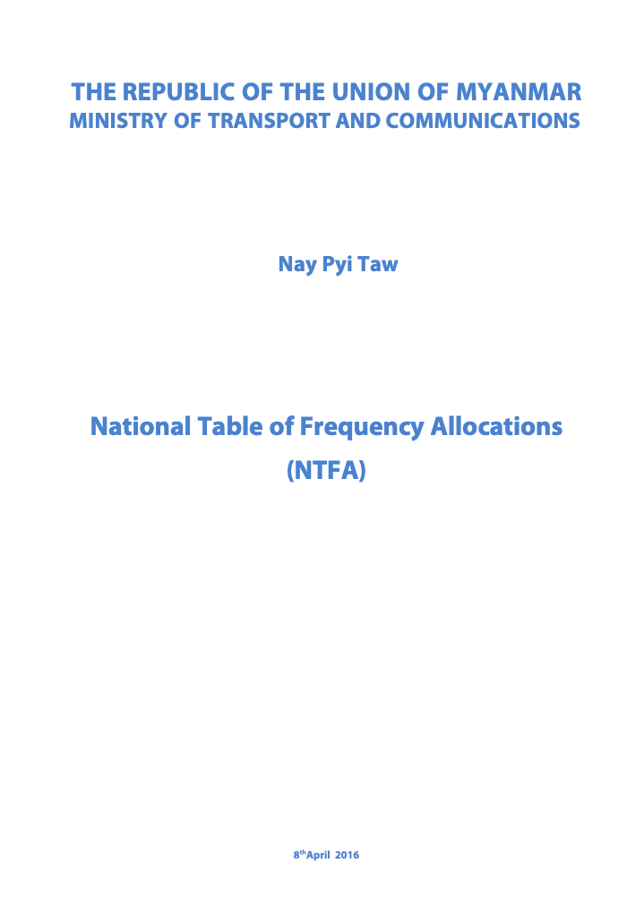 National Table of Frequency Allocations (NTFA)