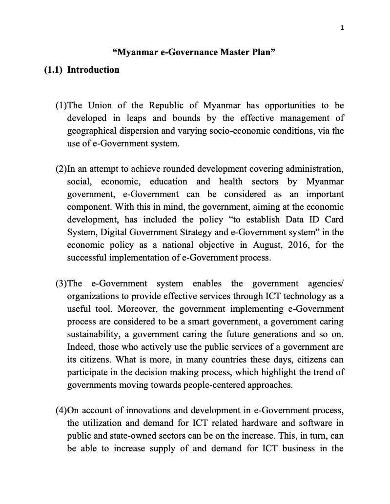 Myanmar e-Governance Master Plan (2016–2020) — English Version